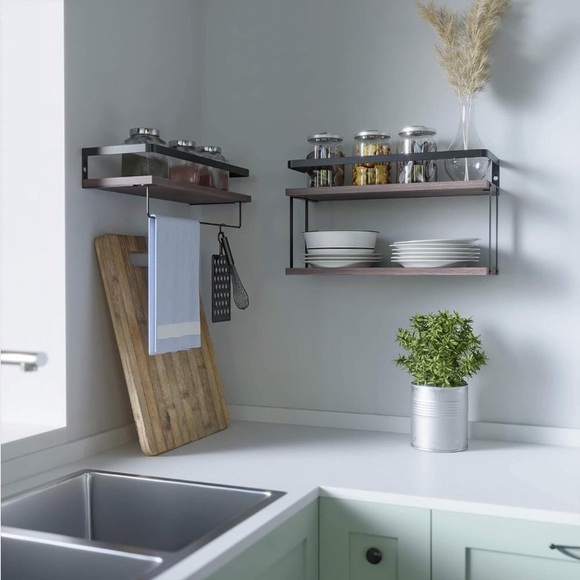 HOUSE 2+1 Tier Wall Mounted Floating Shelves Set of 2, Rustic Wood Shelf - Picture 5 of 7